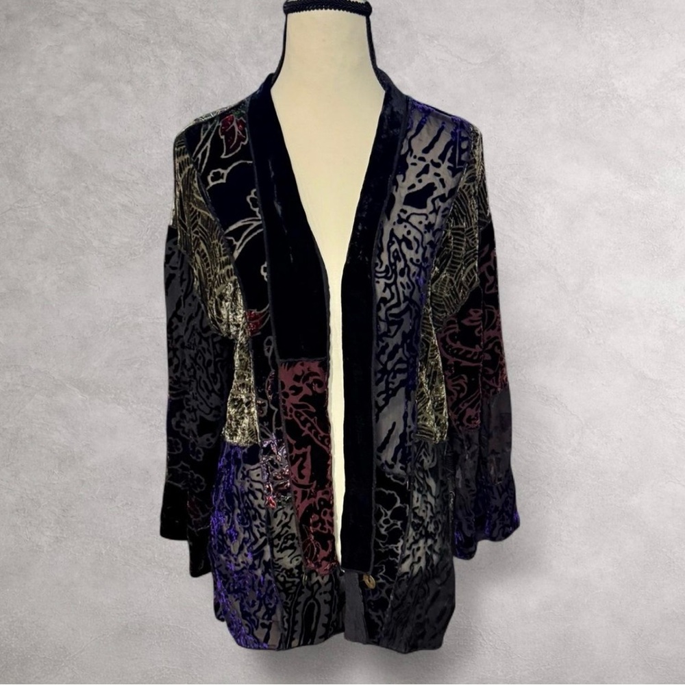 Dressbarn Multicolor Silk Blend Burnout Velvet Cardigan - Picture 3 of 8